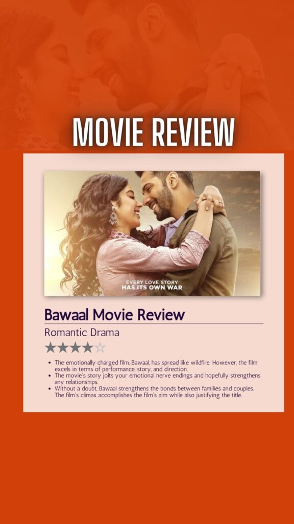 bawaal movie review pin The State digest Bawaal Movie review: The emotionally charged film, Bawaal, has spread like wildfire. However, the film excels in terms of performance, story, and direction.The movie's story jolts your emotional nerve endings and hopefully strengthens any relationships.Bawaal movie review: Without a doubt, Bawaal strengthens the bonds between families and couples. The film's climax accomplishes the film's aim while also justifying the title.