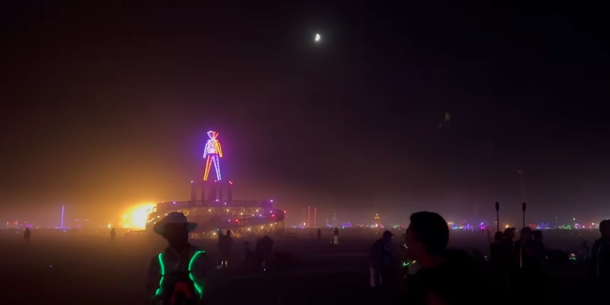 Burning Man 2025 Festival Effigy with neon lights
